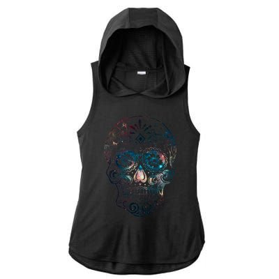 Sugar Skull V1 Ladies PosiCharge Tri-Blend Wicking Draft Hoodie Tank