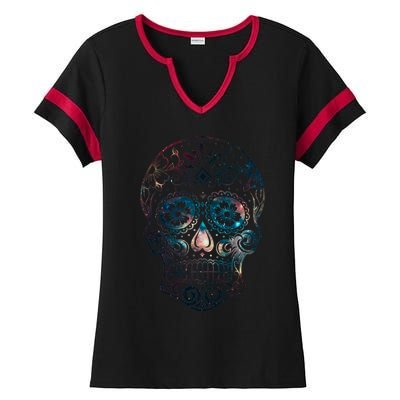 Sugar Skull V1 Ladies Halftime Notch Neck Tee