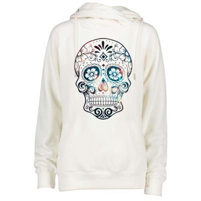 Sugar Skull V1 Womens Funnel Neck Pullover Hood