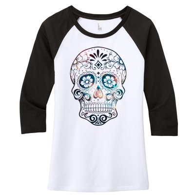 Sugar Skull V1 Women's Tri-Blend 3/4-Sleeve Raglan Shirt