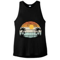 Sunshine Summer Vibes Palm Trees Beach Retro Tropical Summer Ladies PosiCharge Tri-Blend Wicking Tank