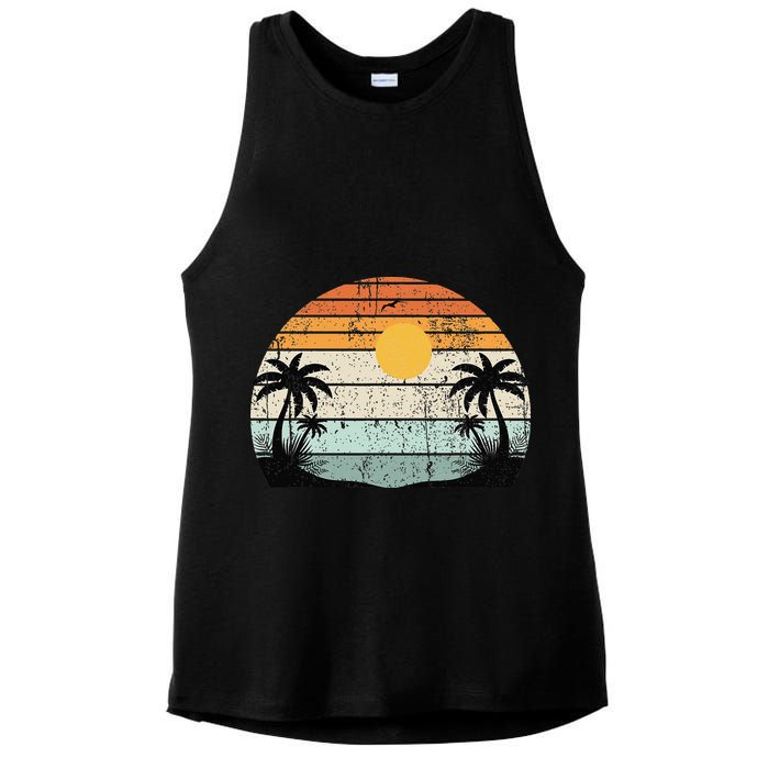Sunshine Summer Vibes Palm Trees Beach Retro Tropical Summer Ladies PosiCharge Tri-Blend Wicking Tank