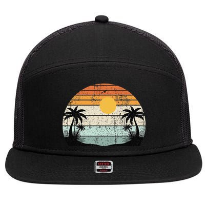 Sunshine Summer Vibes Palm Trees Beach Retro Tropical Summer 7 Panel Mesh Trucker Snapback Hat