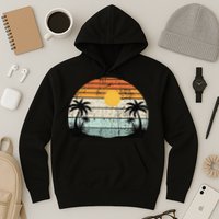 Sunshine Summer Vibes Palm Trees Beach Retro Tropical Summer Hoodie