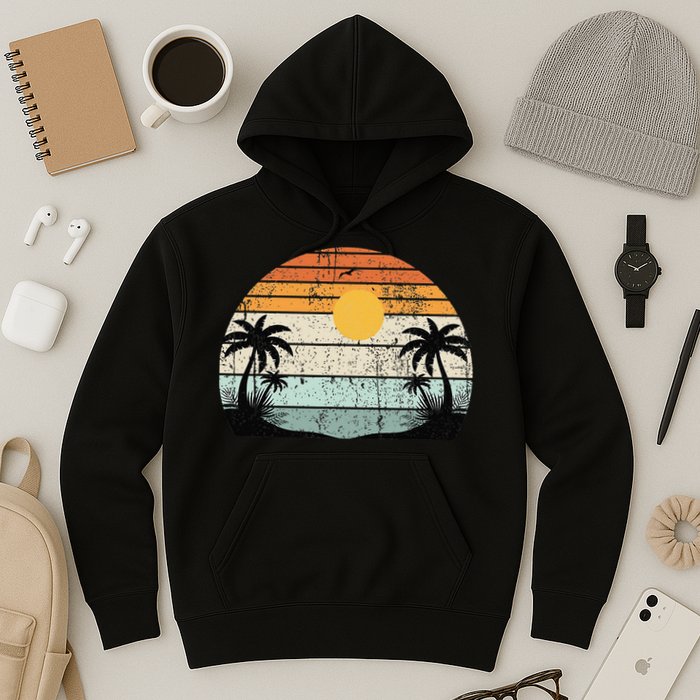 Sunshine Summer Vibes Palm Trees Beach Retro Tropical Summer Hoodie