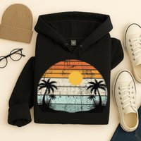 Sunshine Summer Vibes Palm Trees Beach Retro Tropical Summer Hoodie