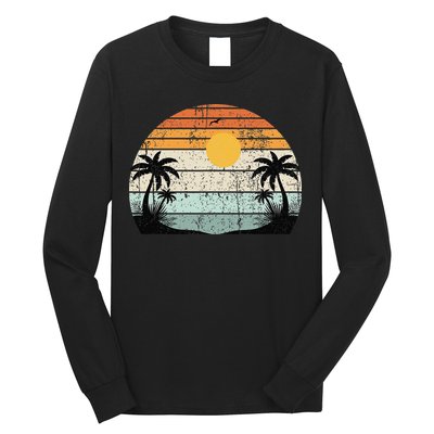 Sunshine Summer Vibes Palm Trees Beach Retro Tropical Summer Long Sleeve Shirt