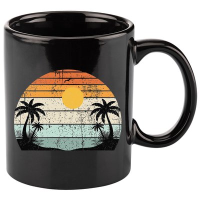 Sunshine Summer Vibes Palm Trees Beach Retro Tropical Summer 11oz C Handle Ceramic Mug