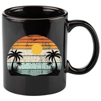 Sunshine Summer Vibes Palm Trees Beach Retro Tropical Summer 11oz C Handle Ceramic Mug