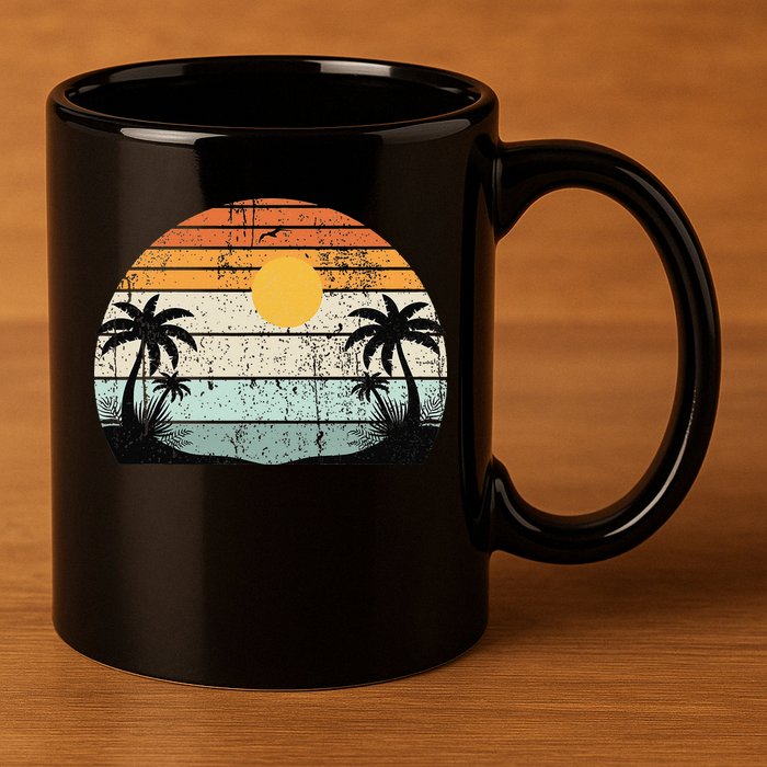 Sunshine Summer Vibes Palm Trees Beach Retro Tropical Summer 11oz C Handle Ceramic Mug