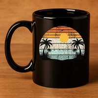 Sunshine Summer Vibes Palm Trees Beach Retro Tropical Summer 11oz C Handle Ceramic Mug
