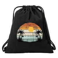 Sunshine Summer Vibes Palm Trees Beach Retro Tropical Summer Drawstring Bag