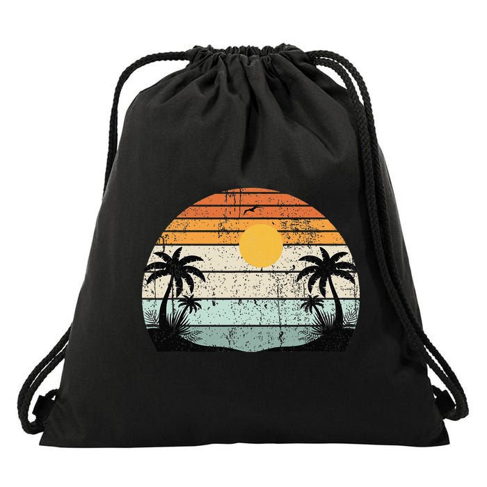 Sunshine Summer Vibes Palm Trees Beach Retro Tropical Summer Drawstring Bag
