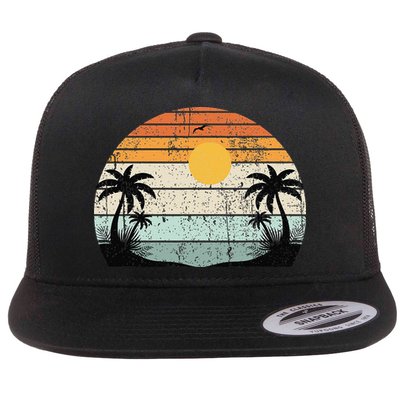 Sunshine Summer Vibes Palm Trees Beach Retro Tropical Summer Flat Bill Trucker Hat