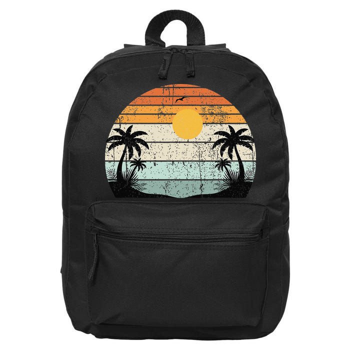 Sunshine Summer Vibes Palm Trees Beach Retro Tropical Summer 16 in Basic Backpack