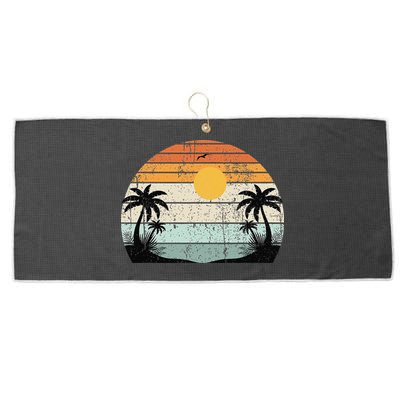 Sunshine Summer Vibes Palm Trees Beach Retro Tropical Summer Large Microfiber Waffle Golf Towel