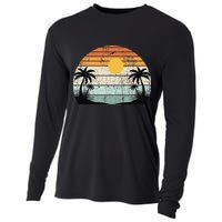 Sunshine Summer Vibes Palm Trees Beach Retro Tropical Summer Cooling Performance Long Sleeve Crew