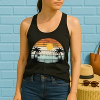 Sunshine Summer Vibes Palm Trees Beach Retro Tropical Summer Womens Tank Top