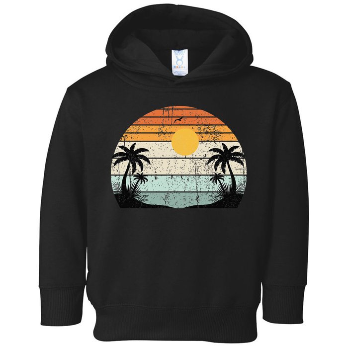 Sunshine Summer Vibes Palm Trees Beach Retro Tropical Summer Toddler Hoodie