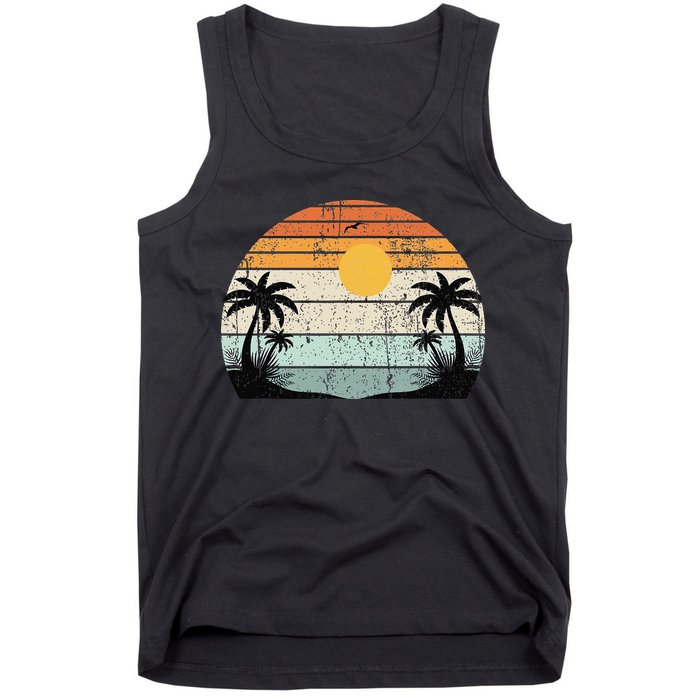 Sunshine Summer Vibes Palm Trees Beach Retro Tropical Summer Tank Top