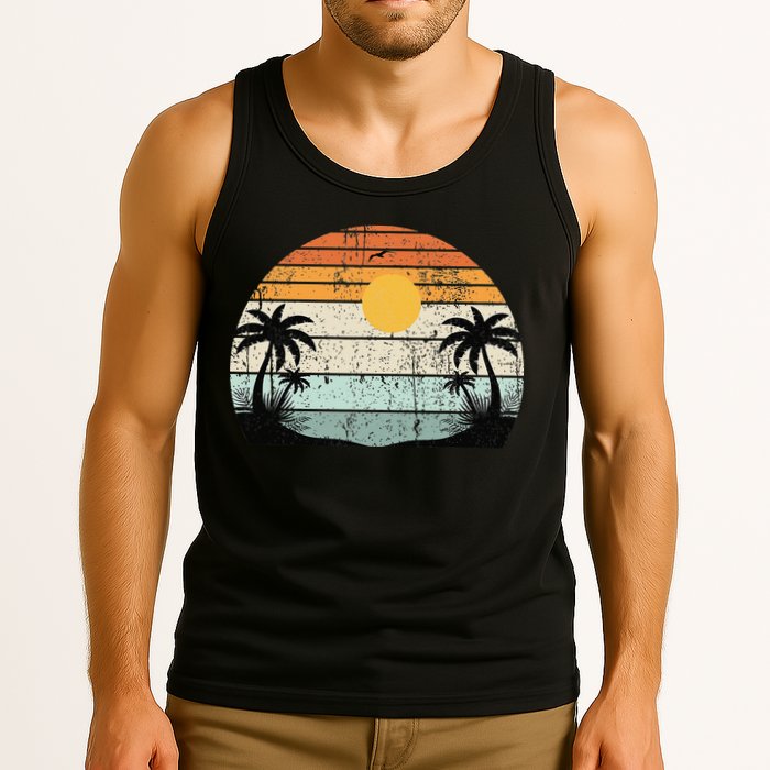 Sunshine Summer Vibes Palm Trees Beach Retro Tropical Summer Tank Top