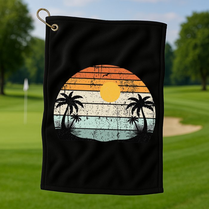 Sunshine Summer Vibes Palm Trees Beach Retro Tropical Summer Golf Towel