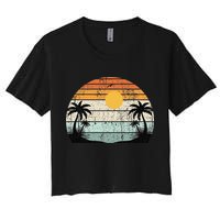 Sunshine Summer Vibes Palm Trees Beach Retro Tropical Summer Crop Top