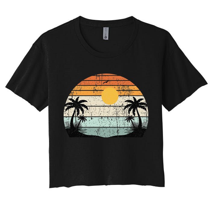 Sunshine Summer Vibes Palm Trees Beach Retro Tropical Summer Crop Top