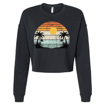 Sunshine Summer Vibes Palm Trees Beach Retro Tropical Summer Cropped Pullover Crew