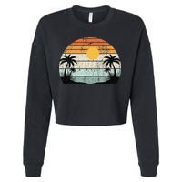 Sunshine Summer Vibes Palm Trees Beach Retro Tropical Summer Cropped Pullover Crew