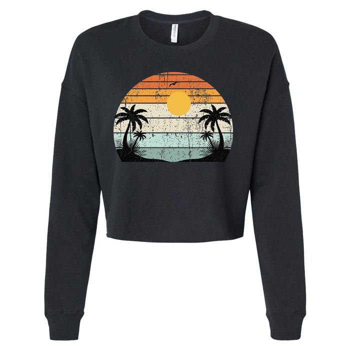 Sunshine Summer Vibes Palm Trees Beach Retro Tropical Summer Cropped Pullover Crew