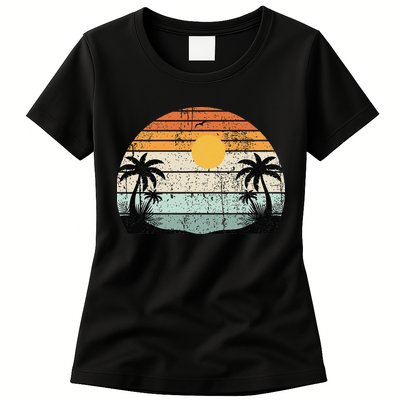 Sunshine Summer Vibes Palm Trees Beach Retro Tropical Summer Womens T-Shirt