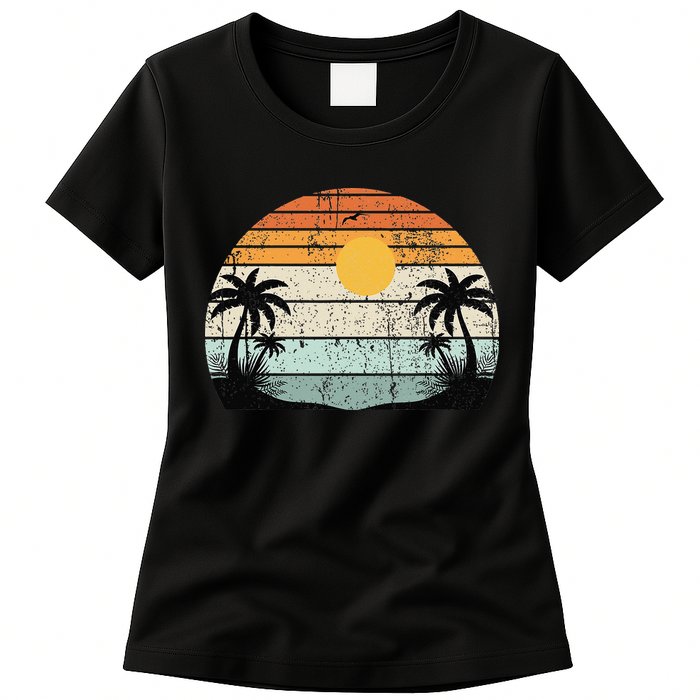 Sunshine Summer Vibes Palm Trees Beach Retro Tropical Summer Womens T-Shirt