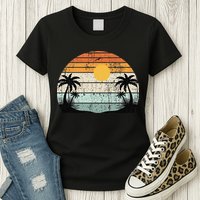 Sunshine Summer Vibes Palm Trees Beach Retro Tropical Summer Womens T-Shirt