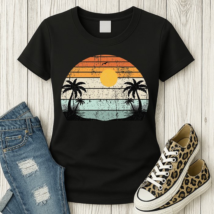 Sunshine Summer Vibes Palm Trees Beach Retro Tropical Summer Womens T-Shirt
