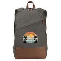 Sunshine Summer Vibes Palm Trees Beach Retro Tropical Summer Cotton Canvas Backpack