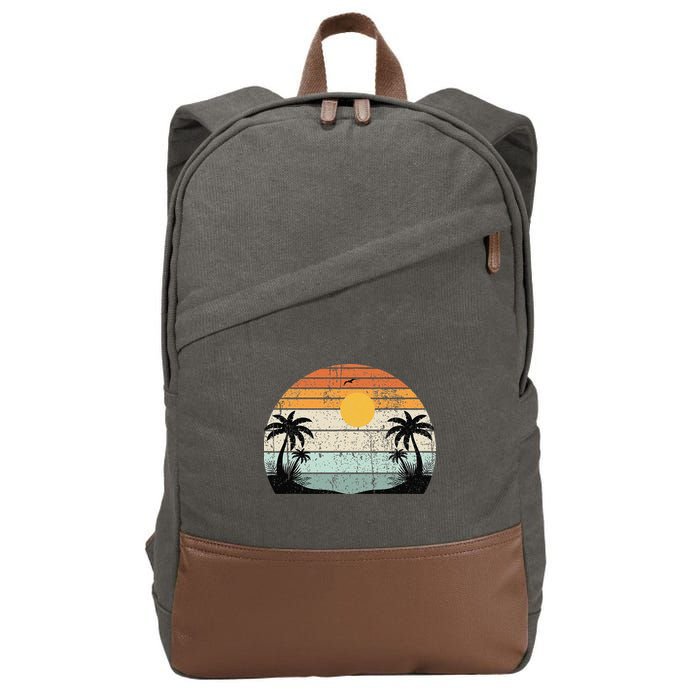 Sunshine Summer Vibes Palm Trees Beach Retro Tropical Summer Cotton Canvas Backpack