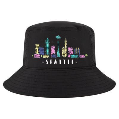 Seattle Skyline Washington PNW Vintage Cool Comfort Performance Bucket Hat