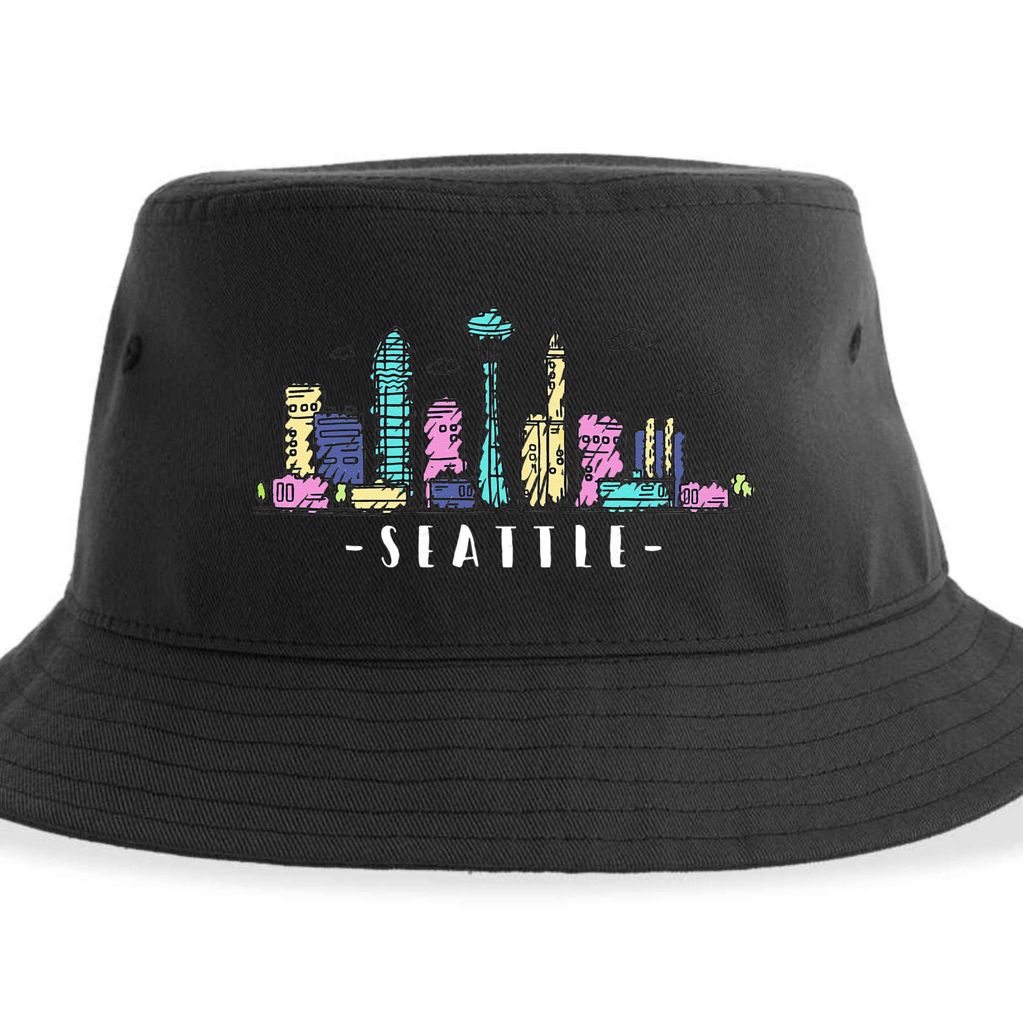 Seattle Skyline Washington PNW Vintage Sustainable Bucket Hat