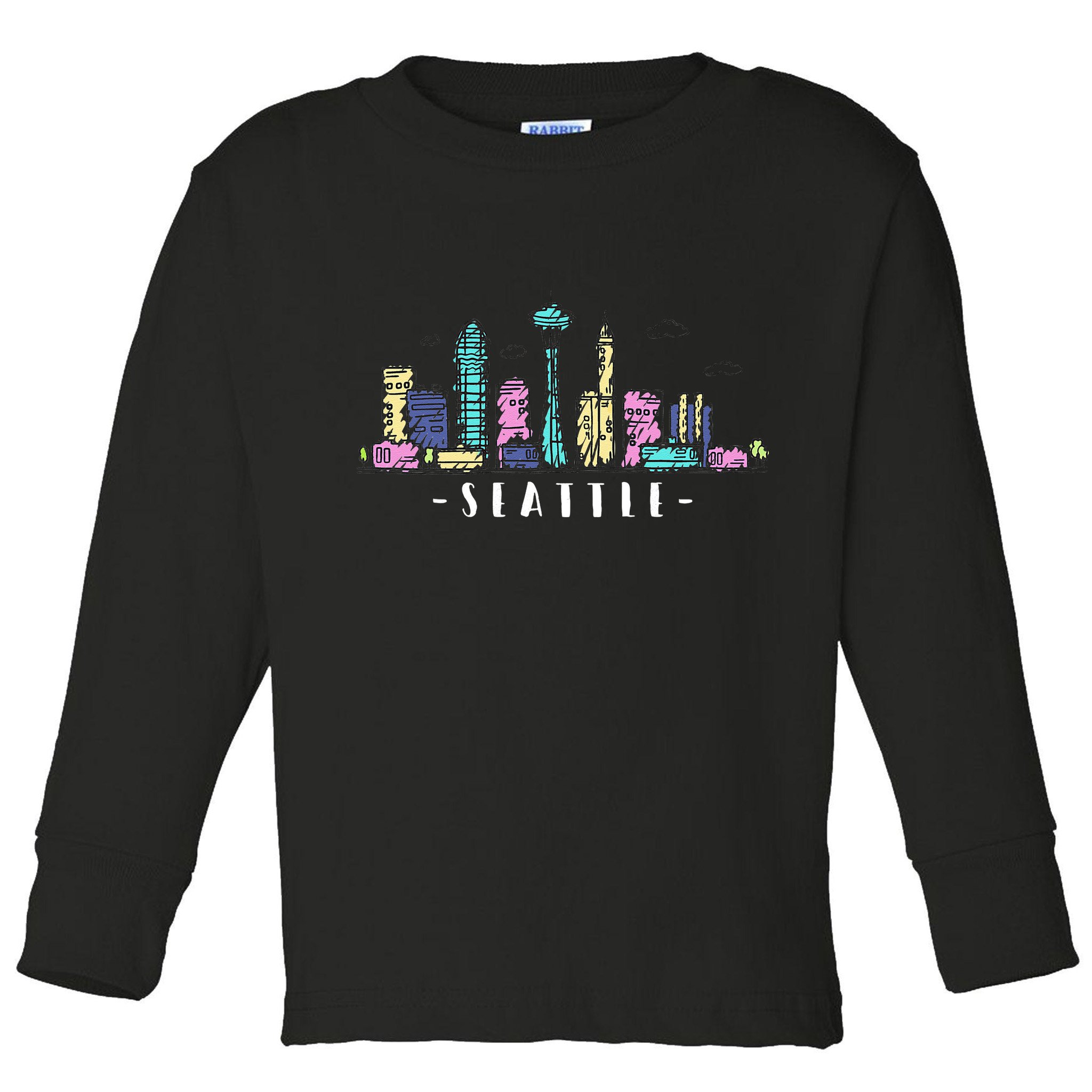 Seattle Skyline Washington PNW Vintage Toddler Long Sleeve Shirt
