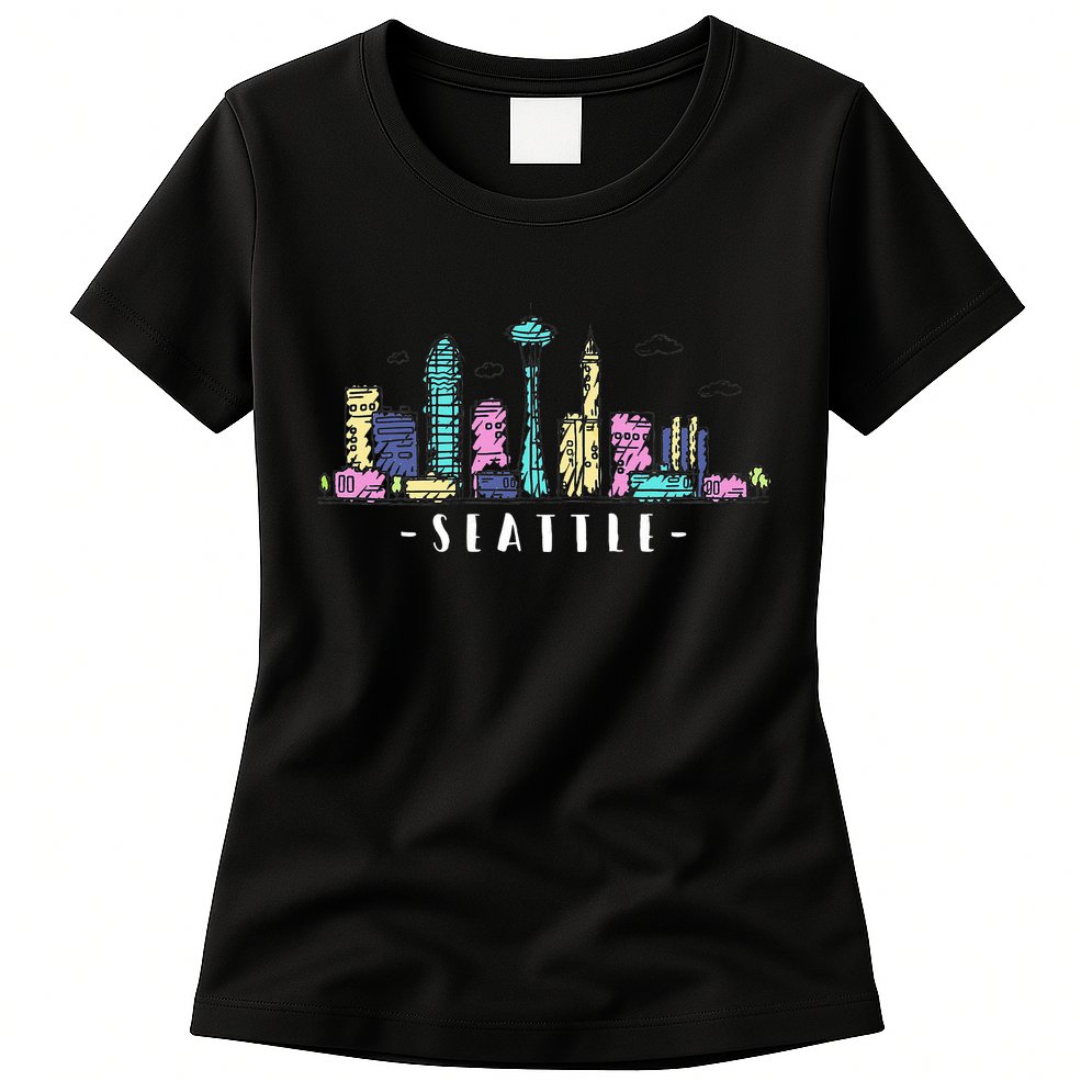 Seattle Skyline Washington PNW Vintage Womens T-Shirt