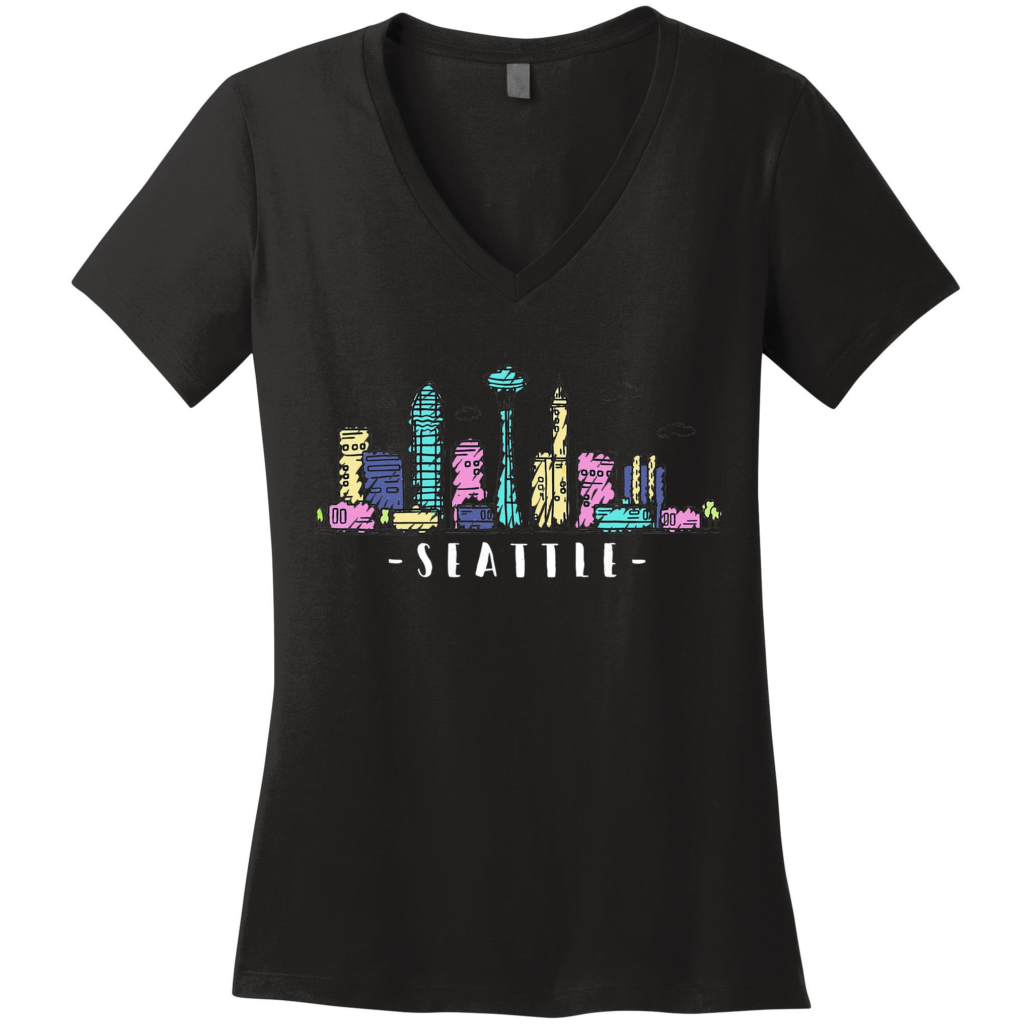 Seattle Skyline Washington PNW Vintage Women's V-Neck T-Shirt