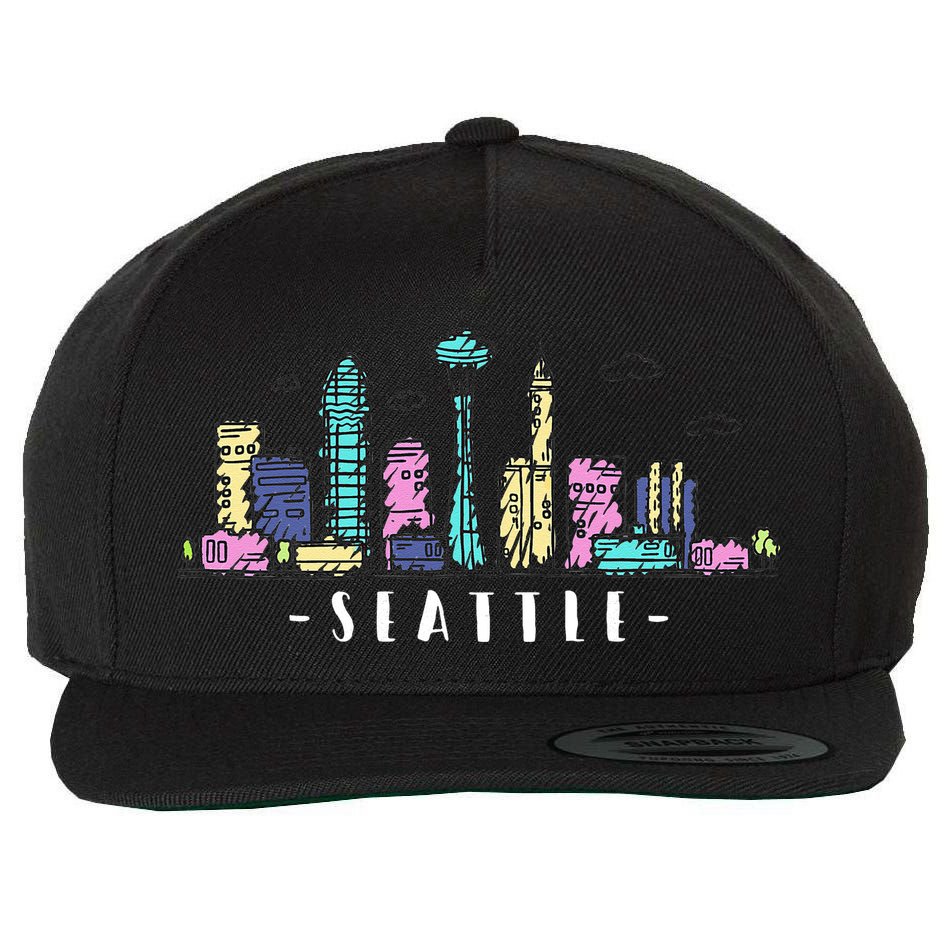 Seattle Skyline Washington PNW Vintage Wool Snapback Cap