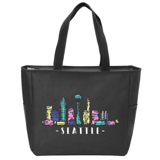 Seattle Skyline Washington PNW Vintage Zip Tote Bag