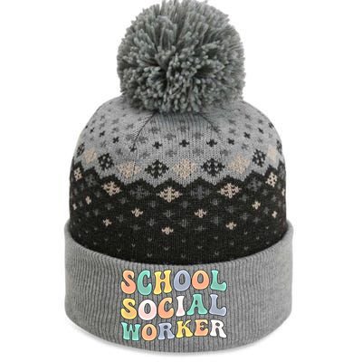 School Social Worker Groovy School Social Worker Crew Great Gift The Baniff Cuffed Pom Beanie