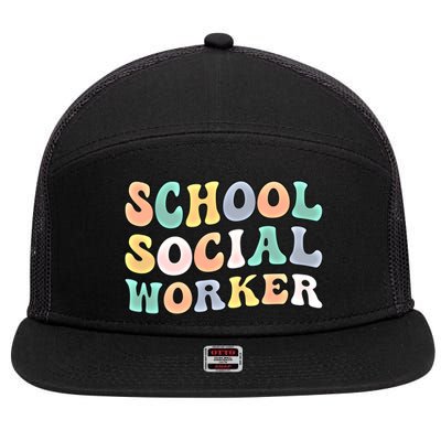 School Social Worker Groovy School Social Worker Crew Great Gift 7 Panel Mesh Trucker Snapback Hat