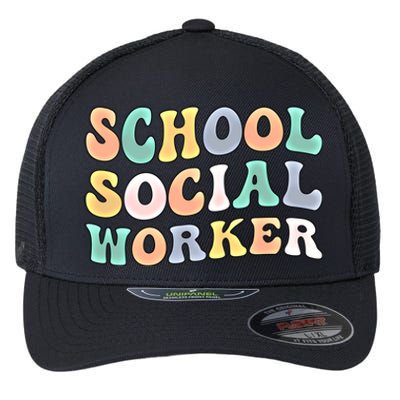 School Social Worker Groovy School Social Worker Crew Great Gift Flexfit Unipanel Trucker Cap