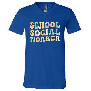 School Social Worker Groovy School Social Worker Crew Great Gift V-Neck T-Shirt