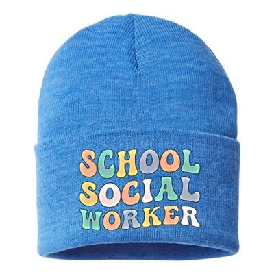 School Social Worker Groovy School Social Worker Crew Great Gift Sustainable Knit Beanie