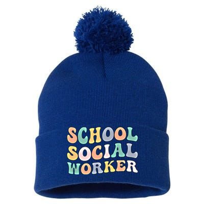 School Social Worker Groovy School Social Worker Crew Great Gift Pom Pom 12in Knit Beanie